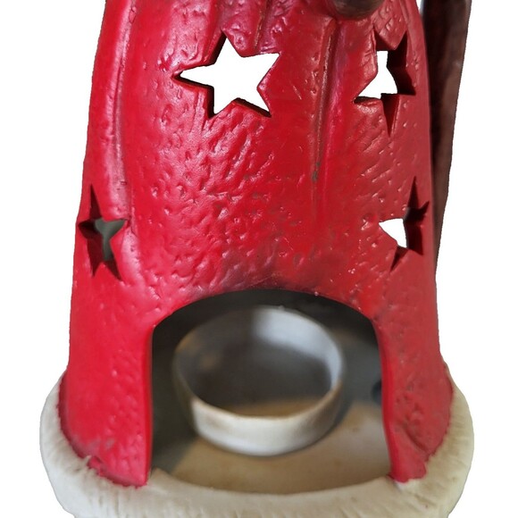 Hand Painted Ceramic Santa 11 inch tall Tea Light Holder Star Cutouts Early 2000 - Picture 9 of 10